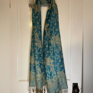 Pashmina Shawl, Teal and Gold